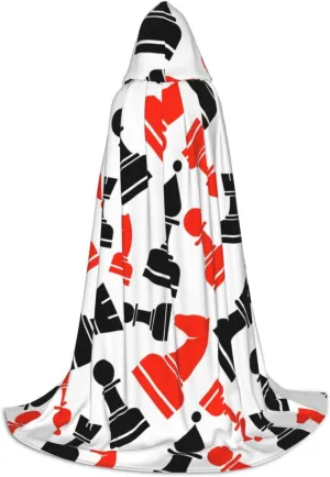 Chess Pattern Print Hooded Cloak Unisex Gothic Costume Carnival Theme Parties Vampire Festive Decor