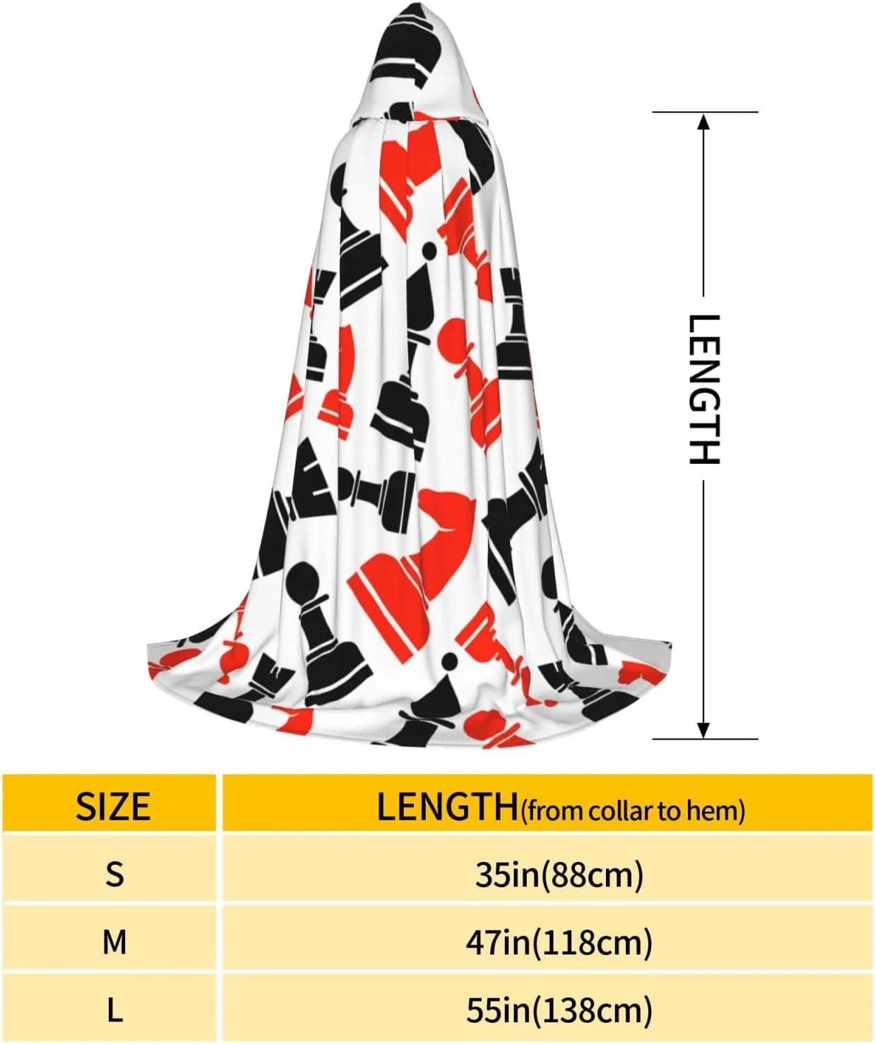Chess Pattern Print Hooded Cloak Unisex Gothic Costume Carnival Theme Parties Vampire Festive Decor