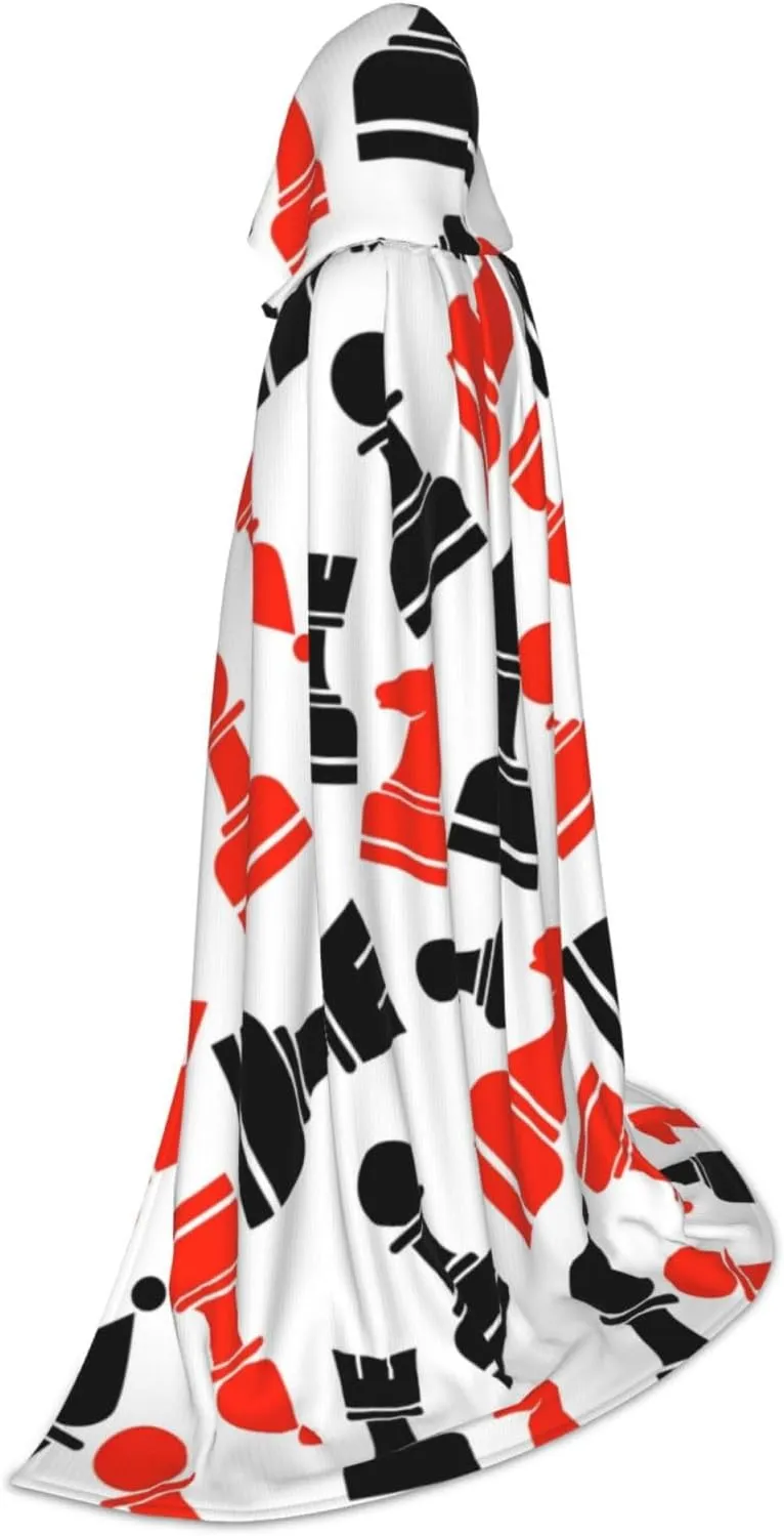 Chess Pattern Print Hooded Cloak Unisex Gothic Costume Carnival Theme Parties Vampire Festive Decor