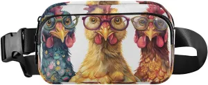 Chickens Glasses Heads Fanny Pack Hip Bag Belt Bag for Women Man Fashion Waist Pack Water-repellent Crossbody Bag for Halloween Costumes Running Hiking Jogging Travel Sport