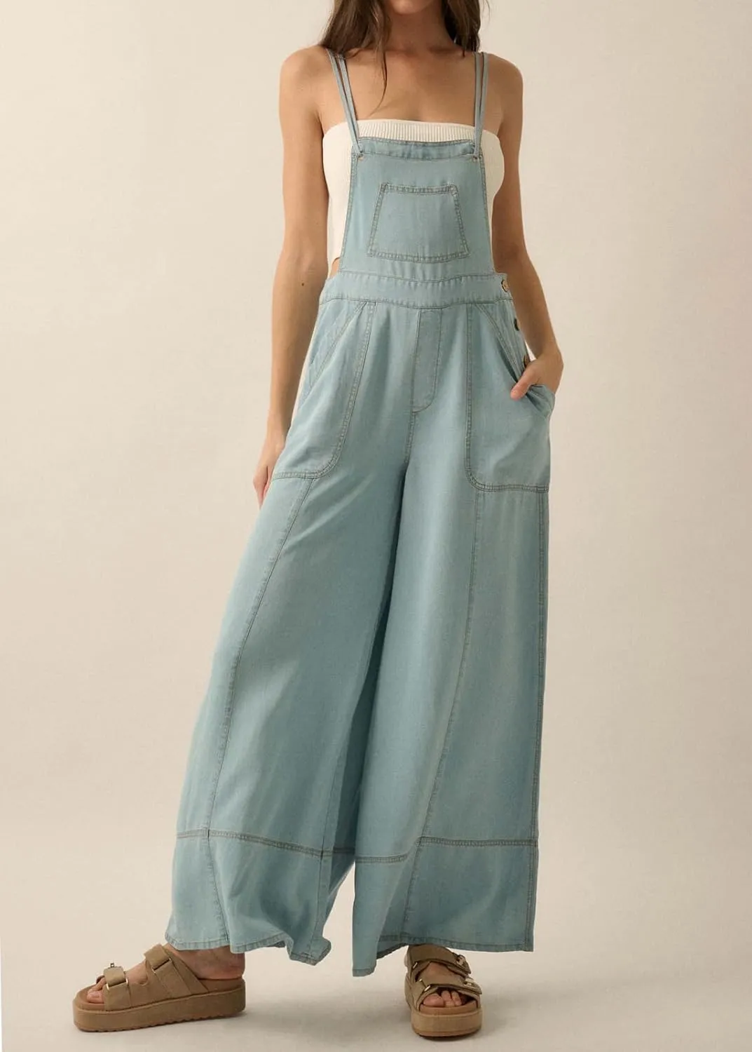 chouyatou Women's Baggy Adjustable Strap Denim Bib Overall Casual Loose Wide Leg Baggy Jeans Jumpsuit