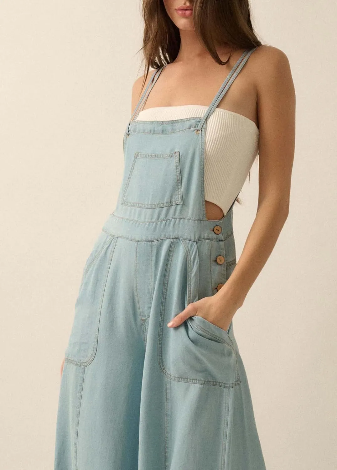 chouyatou Women's Baggy Adjustable Strap Denim Bib Overall Casual Loose Wide Leg Baggy Jeans Jumpsuit