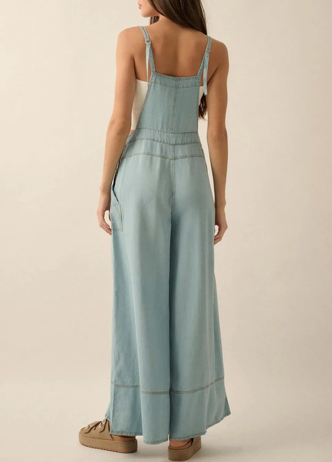 chouyatou Women's Baggy Adjustable Strap Denim Bib Overall Casual Loose Wide Leg Baggy Jeans Jumpsuit