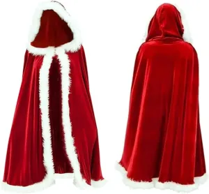 Christmas Halloween Costumes Cloak,Santa Xmas Velvet Hooded Cape Robe for Adult Child
