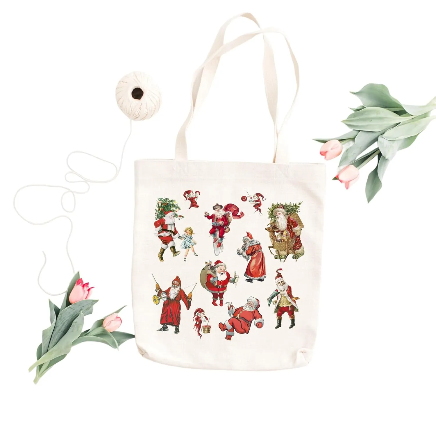 Christmas Retro Santa Tote Bag, Vintage Christmas Tote Bag, Santa Claus Tote Bag, Reusable Shopping Bag, Christmas Gifts Tote Bag, Christmas Canvas Tote Bag