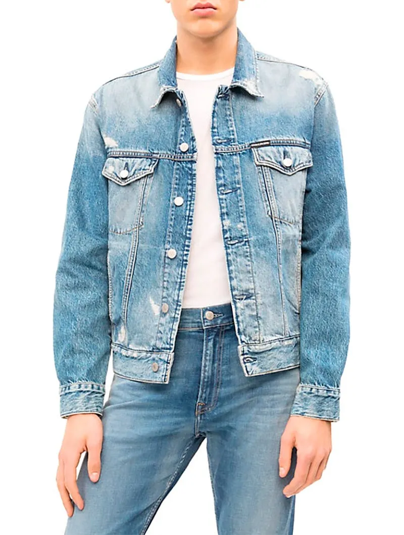 CK FOUNDATION SLIM DENIM JACKET IN MID STONE TBD