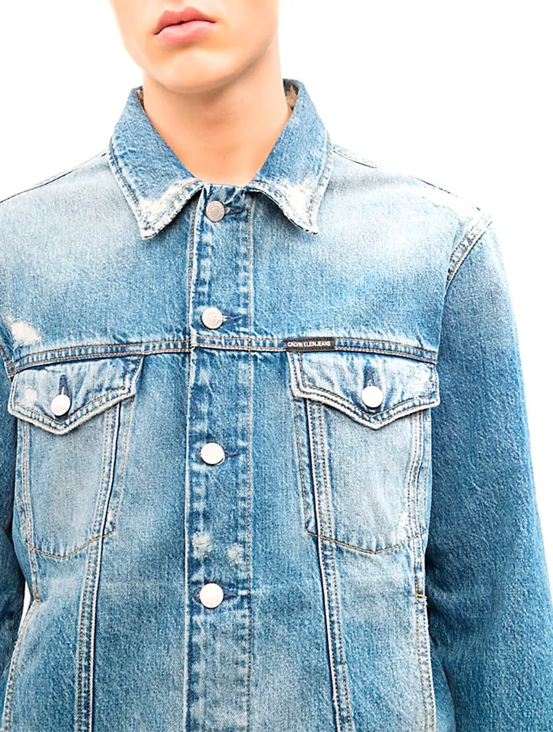 CK FOUNDATION SLIM DENIM JACKET IN MID STONE TBD
