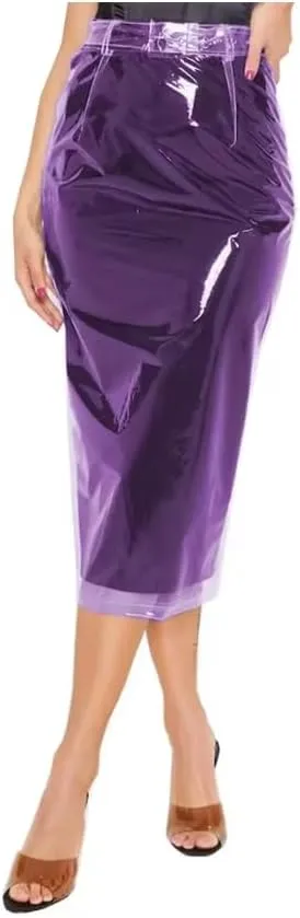 Clear PVC Plastic Pencil Skirts Womens Punk with Belt Female Nightclub Hobble Skirts
