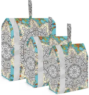 Colored Mandala Packing Cubes Set of 3, Lightweight Travel Luggage Organizers Foldable Bags for Easy Packing and Organization