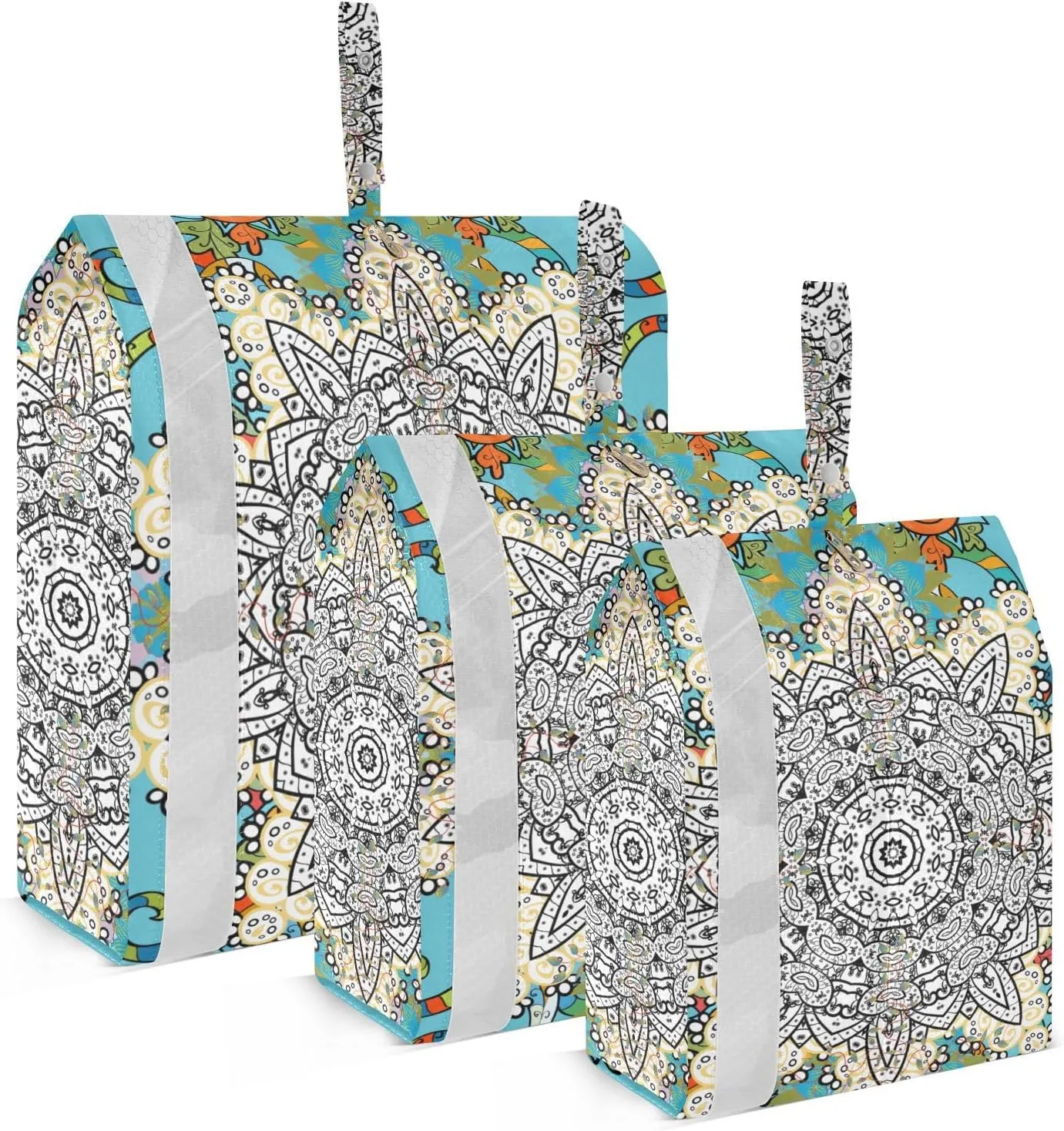 Colored Mandala Packing Cubes Set of 3, Lightweight Travel Luggage Organizers Foldable Bags for Easy Packing and Organization