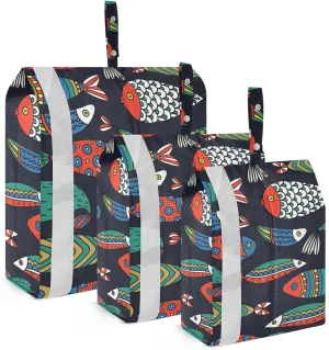 Colorful Fishes Packing Cubes Set of 3, Lightweight Travel Luggage Organizers Foldable Bags for Easy Packing and Organization