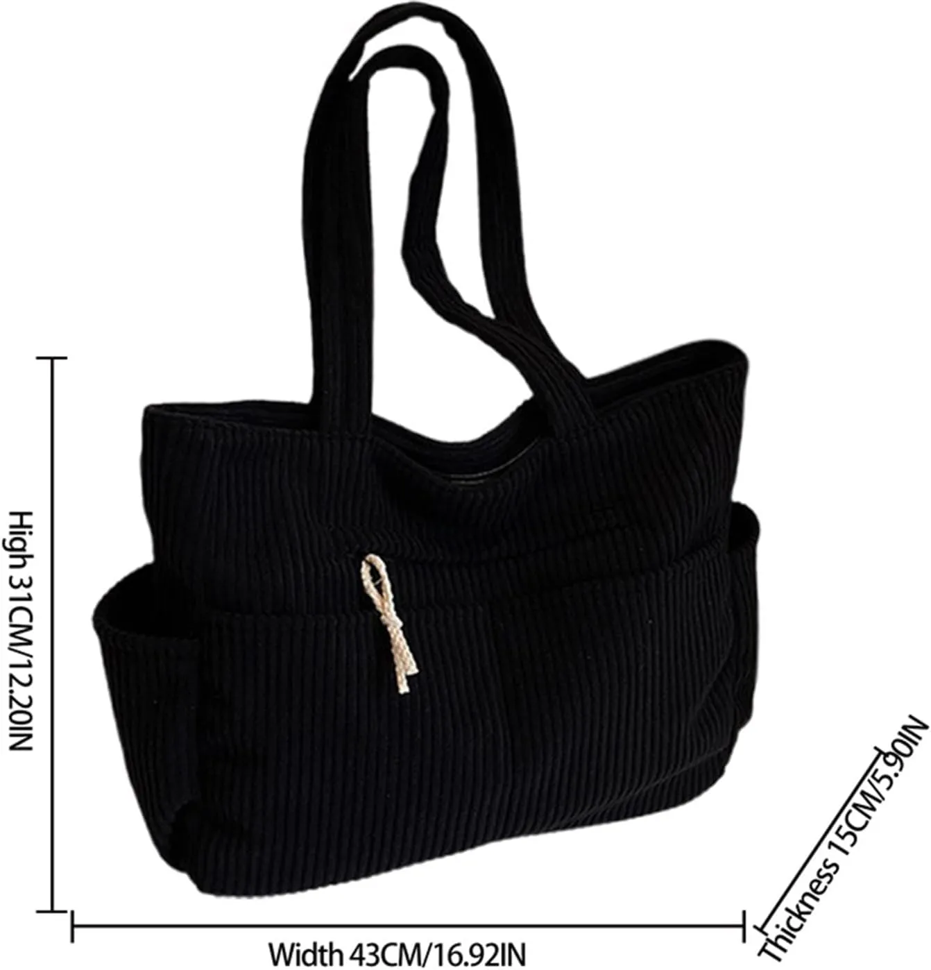 Corduroy Tote Bag for Women, Multiple Pockets Large Hobo Shoulder Bag for Office & Shopping, Zipper Casual Handbags