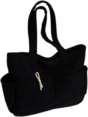 Corduroy Tote Bag for Women, Multiple Pockets Large Hobo Shoulder Bag for Office & Shopping, Zipper Casual Handbags