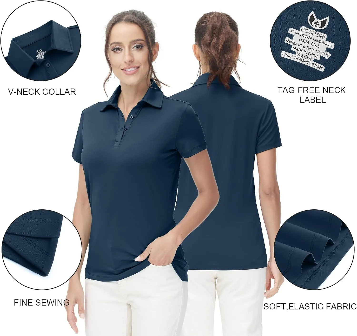 Corna Women's Golf Polo Shirts Collared Short Sleeve Tennis Tops Dry Fit Moisture Wicking Sun Protection T-Shirt UPF 50 