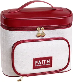 Cosmetic Case, Diamond Pattern Makeup Bag Fits Bottles Vertically, Extra Room for Ring, Necklace, Earring, Makeup Organizer Case with Top Handle and Brush Holder (Wine Red)
