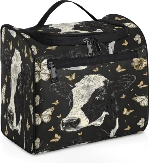 Cow Butterflies Travel Toiletry Bag for Men and Women, Large Hanging Makeup Bag Organizer Toiletries Bag for Travel, Cosmetic Bag with Handle