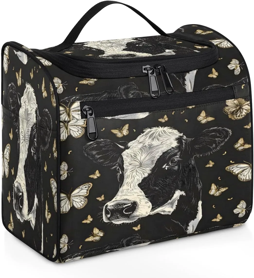 Cow Butterflies Travel Toiletry Bag for Men and Women, Large Hanging Makeup Bag Organizer Toiletries Bag for Travel, Cosmetic Bag with Handle