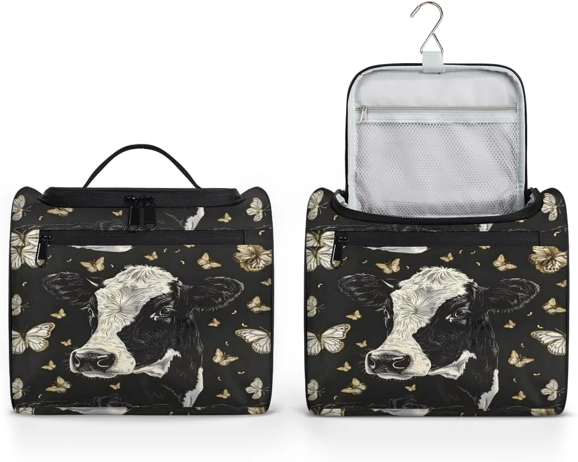 Cow Butterflies Travel Toiletry Bag for Men and Women, Large Hanging Makeup Bag Organizer Toiletries Bag for Travel, Cosmetic Bag with Handle