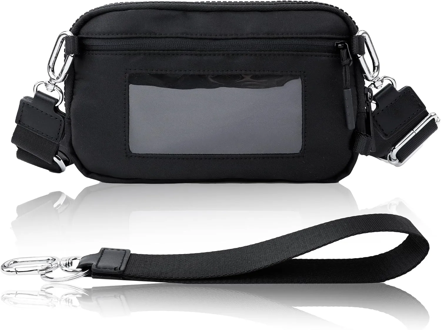 Crossbody Key Bag with ID Window, RFID Blocking Nylon Small cellphone Wallet, Transparent Slot for Easy Access