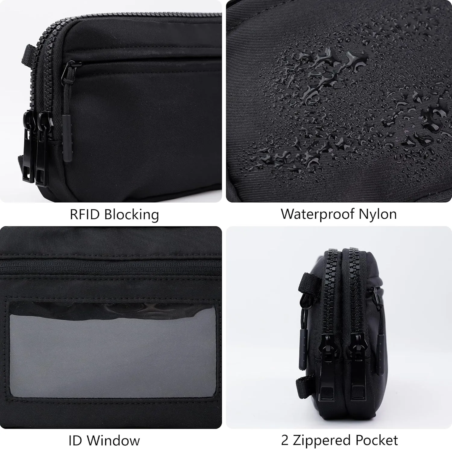 Crossbody Key Bag with ID Window, RFID Blocking Nylon Small cellphone Wallet, Transparent Slot for Easy Access