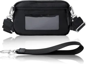 Crossbody Key Bag with ID Window, RFID Blocking Nylon Small cellphone Wallet, Transparent Slot for Easy Access