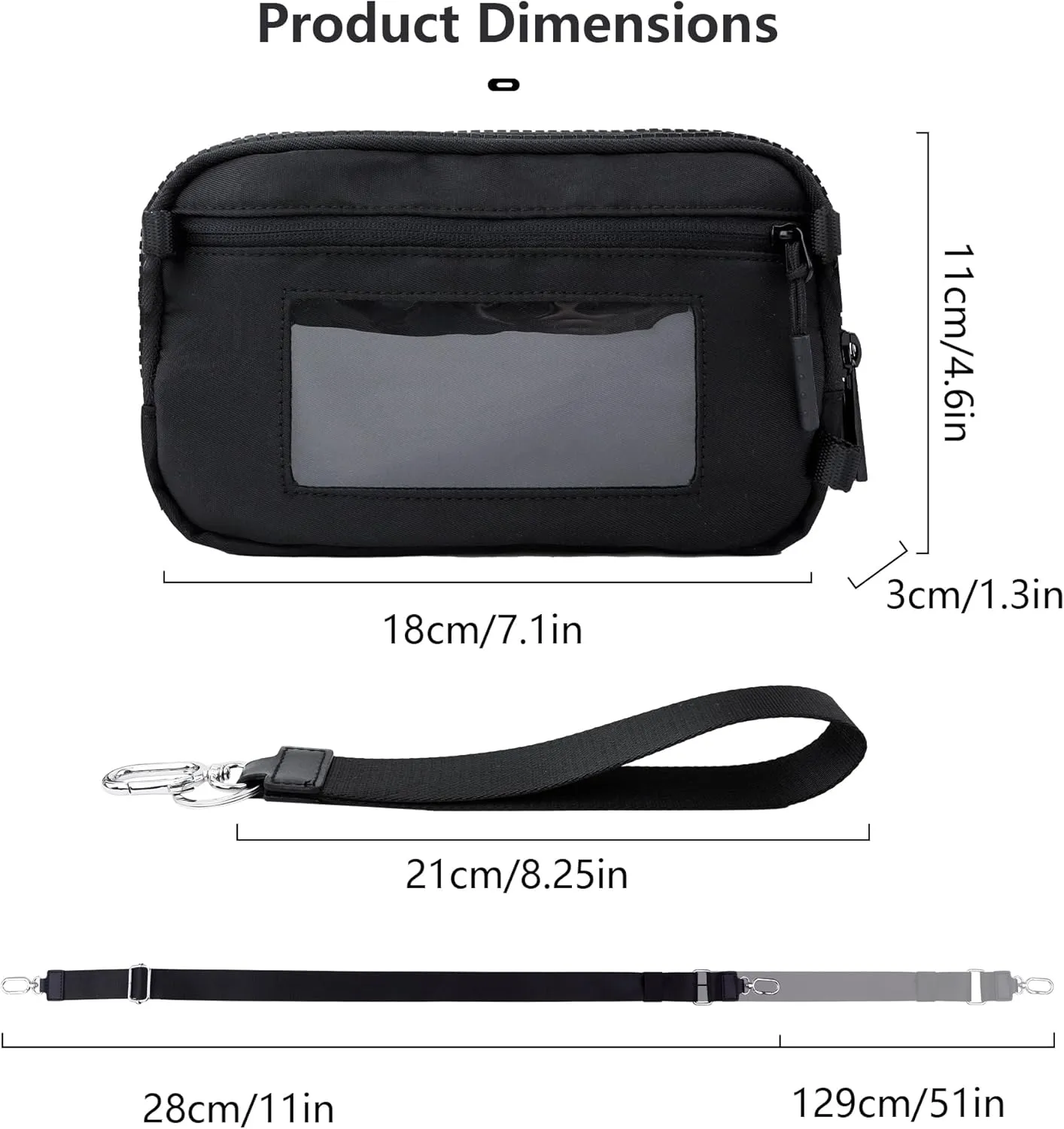 Crossbody Key Bag with ID Window, RFID Blocking Nylon Small cellphone Wallet, Transparent Slot for Easy Access