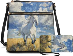 Crossbody Purses 2Pcs, Fashion Crossbody Messenger Bags with a Small Wallet Portable Easy to Carry for Work Travel
