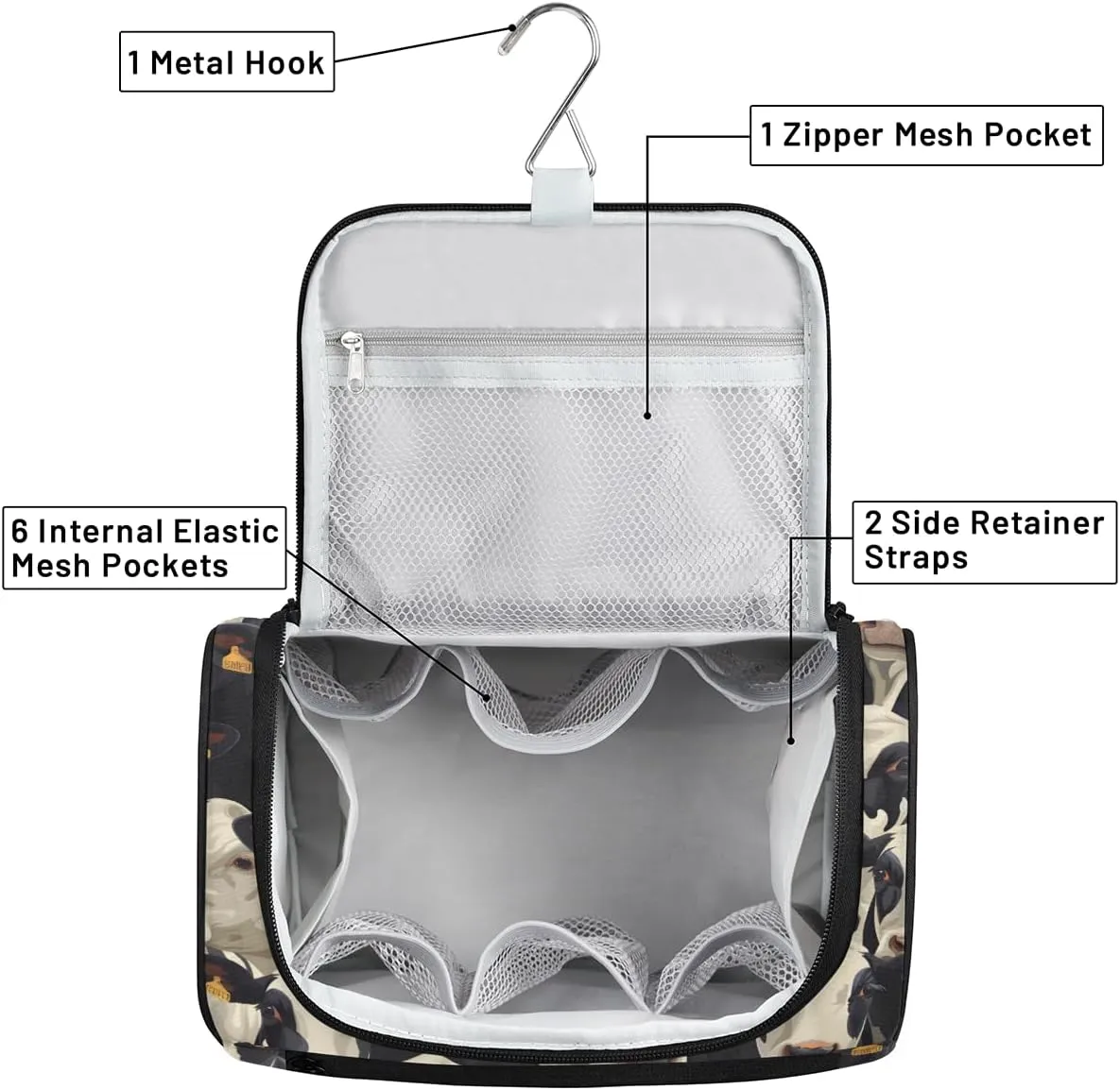 Cute Cow Print Travel Toiletry Bag for Men and Women, Large Hanging Makeup Bag Organizer Toiletries Bag for Travel, Cosmetic Bag with Handle