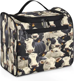 Cute Cow Print Travel Toiletry Bag for Men and Women, Large Hanging Makeup Bag Organizer Toiletries Bag for Travel, Cosmetic Bag with Handle
