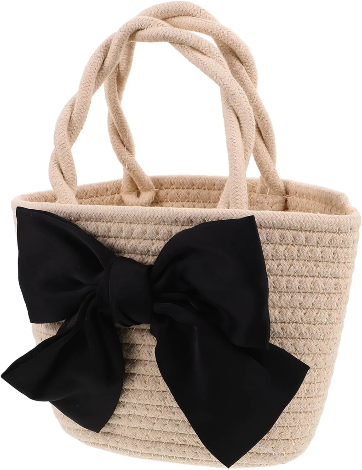 Cute Purse for Women Bowknot Design Large Straw Bucket Bag Woven Top Handle Purse