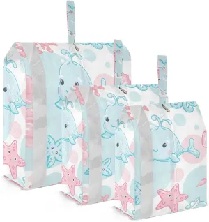 Cute Sea Life Packing Cubes Set of 3, Lightweight Travel Luggage Organizers Foldable Bags for Easy Packing and Organization