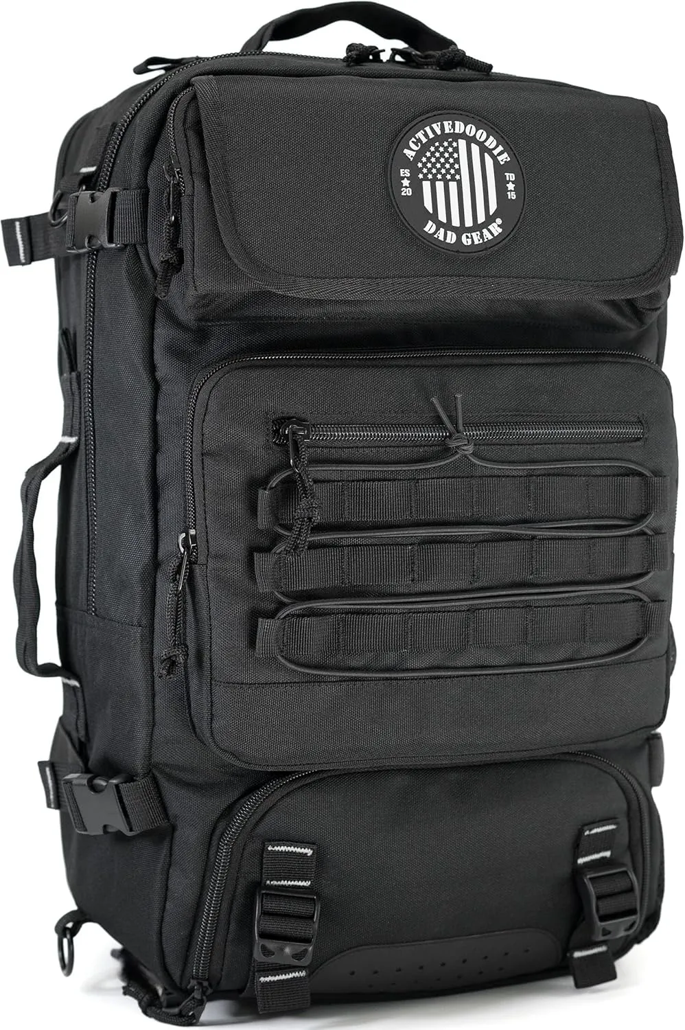 Dad Diaper Bag for Men with Built In Cooler Compartment, Removable Wet Bag, Waterproof Changing Pad and Converts from Backpack to Duffle Bag, Black