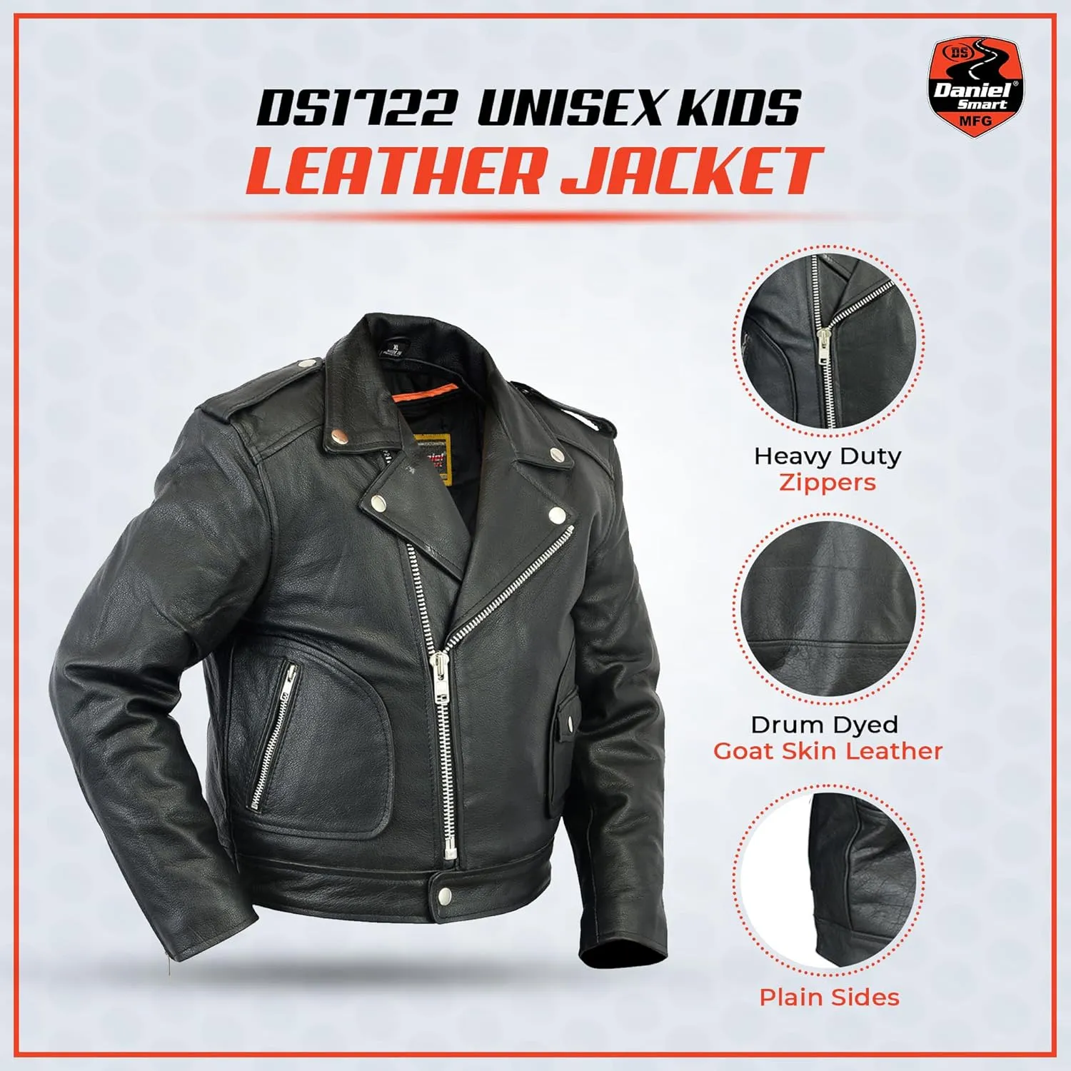 Daniel Smart Boys Leather Jacket Premium Kids Motorcycle Jacket with Unique Plain Sides Design and Multiple Pockets