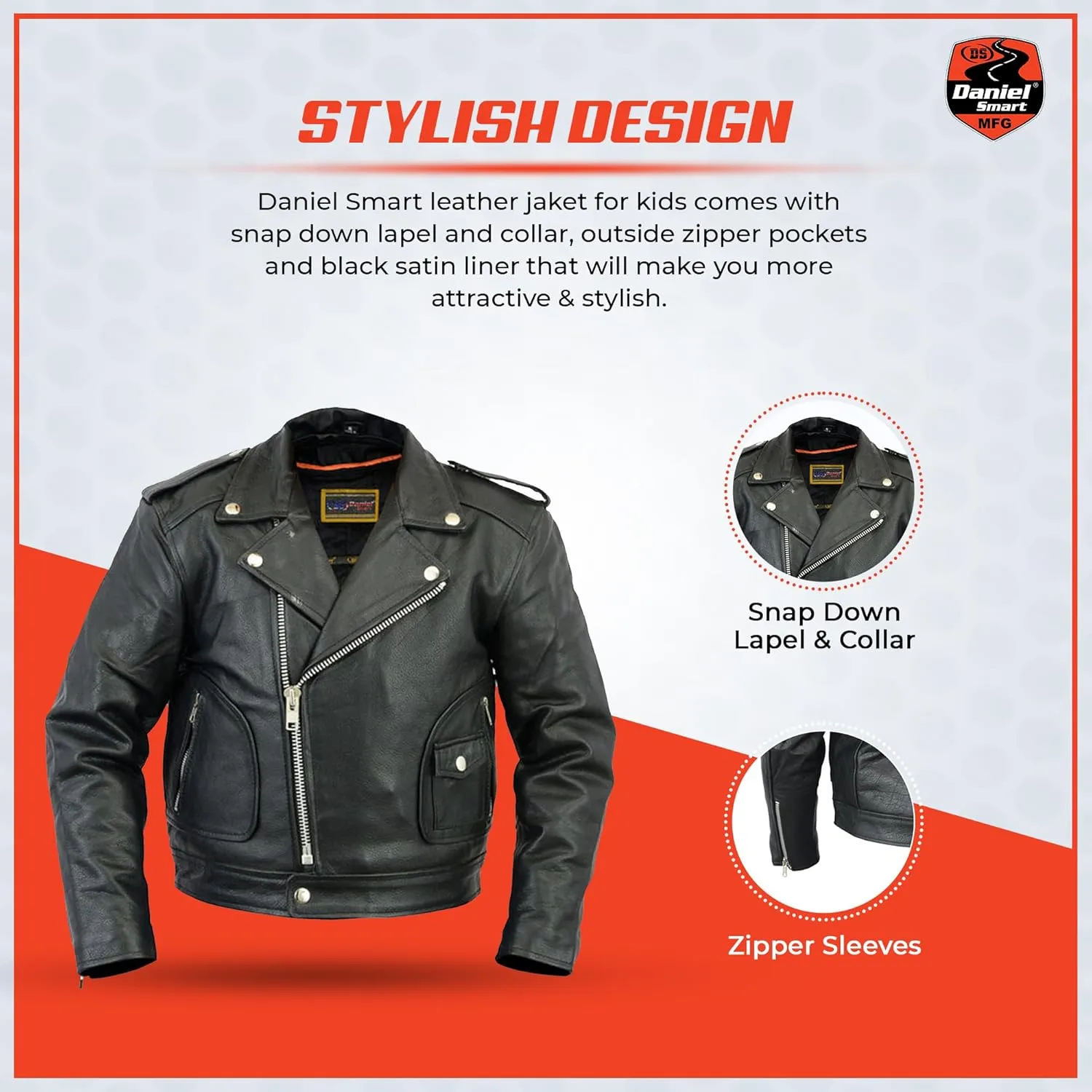 Daniel Smart Boys Leather Jacket Premium Kids Motorcycle Jacket with Unique Plain Sides Design and Multiple Pockets