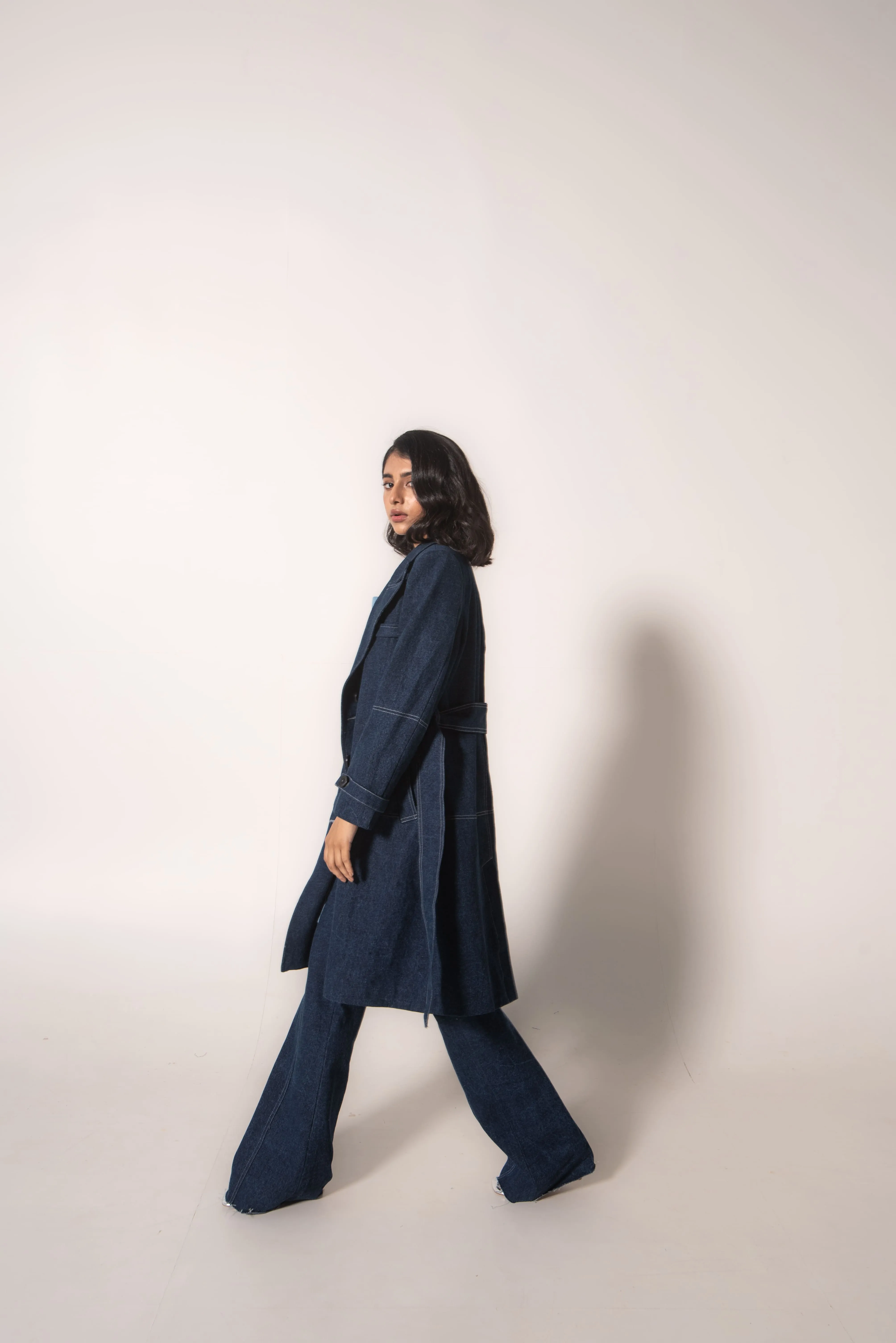 Denim trench coat