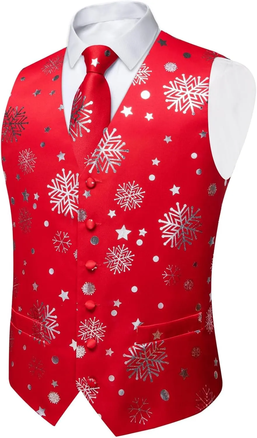 DiBanGu Mens Silk Christmas Vest and Tie Set Holiday Festive Suit Waistcoat for Party Vacation Xmas Tuxedo Dress Vest