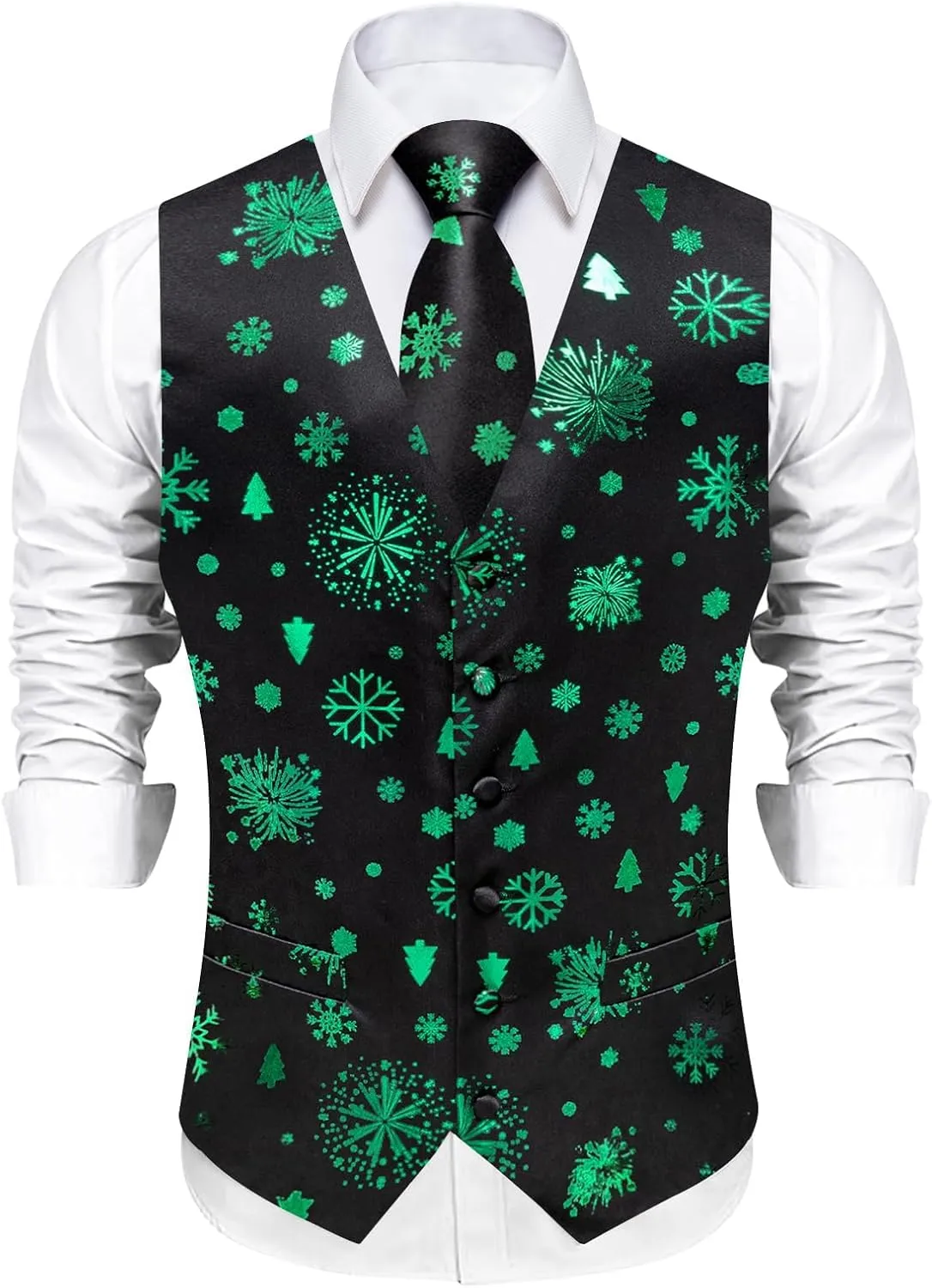 DiBanGu Mens Silk Christmas Vest and Tie Set Holiday Festive Suit Waistcoat for Party Vacation Xmas Tuxedo Dress Vest