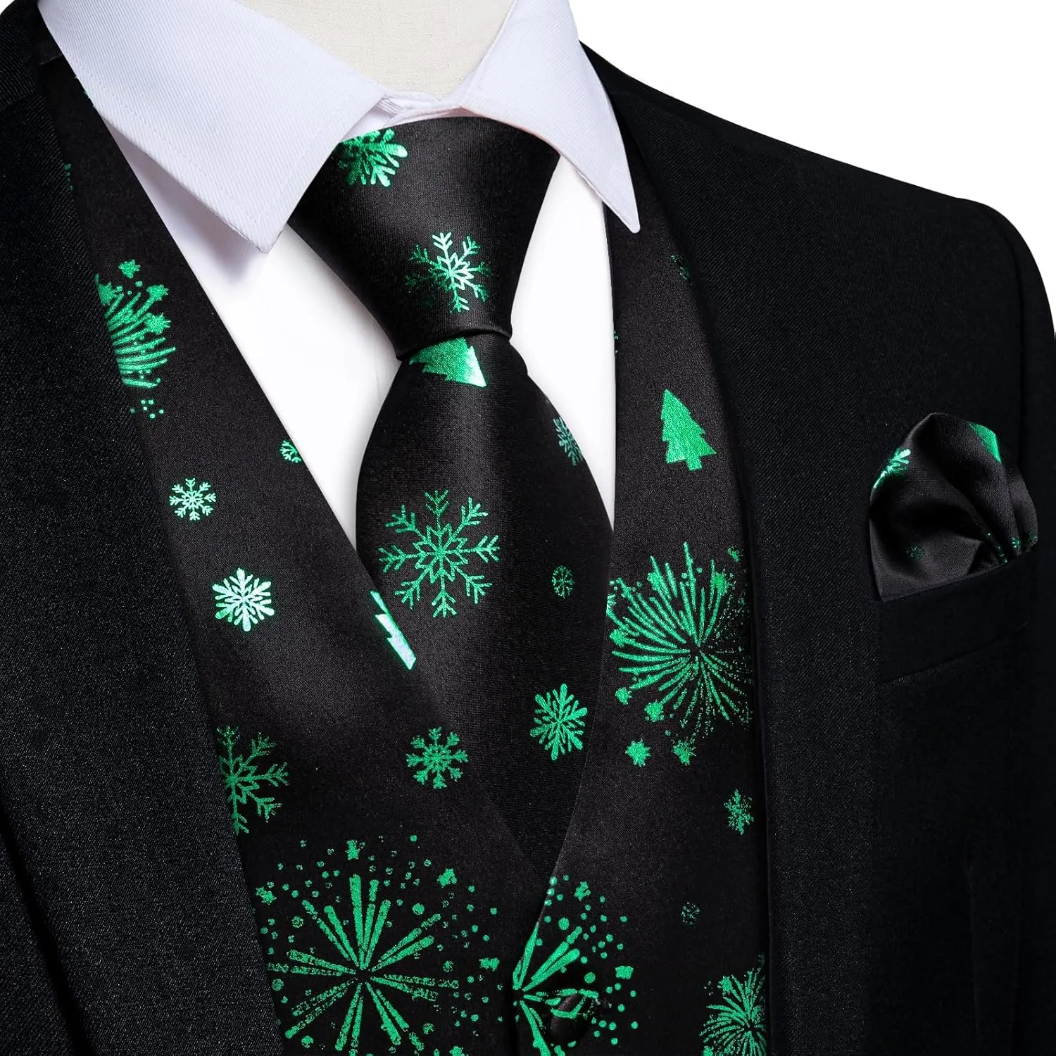 DiBanGu Mens Silk Christmas Vest and Tie Set Holiday Festive Suit Waistcoat for Party Vacation Xmas Tuxedo Dress Vest