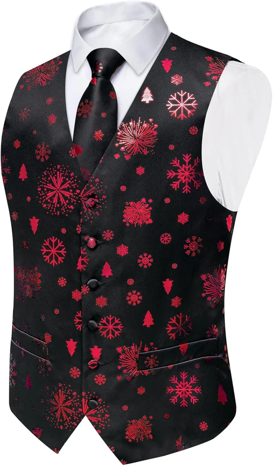 DiBanGu Mens Silk Christmas Vest and Tie Set Holiday Festive Suit Waistcoat for Party Vacation Xmas Tuxedo Dress Vest
