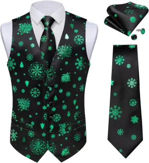 DiBanGu Mens Silk Christmas Vest and Tie Set Holiday Festive Suit Waistcoat for Party Vacation Xmas Tuxedo Dress Vest