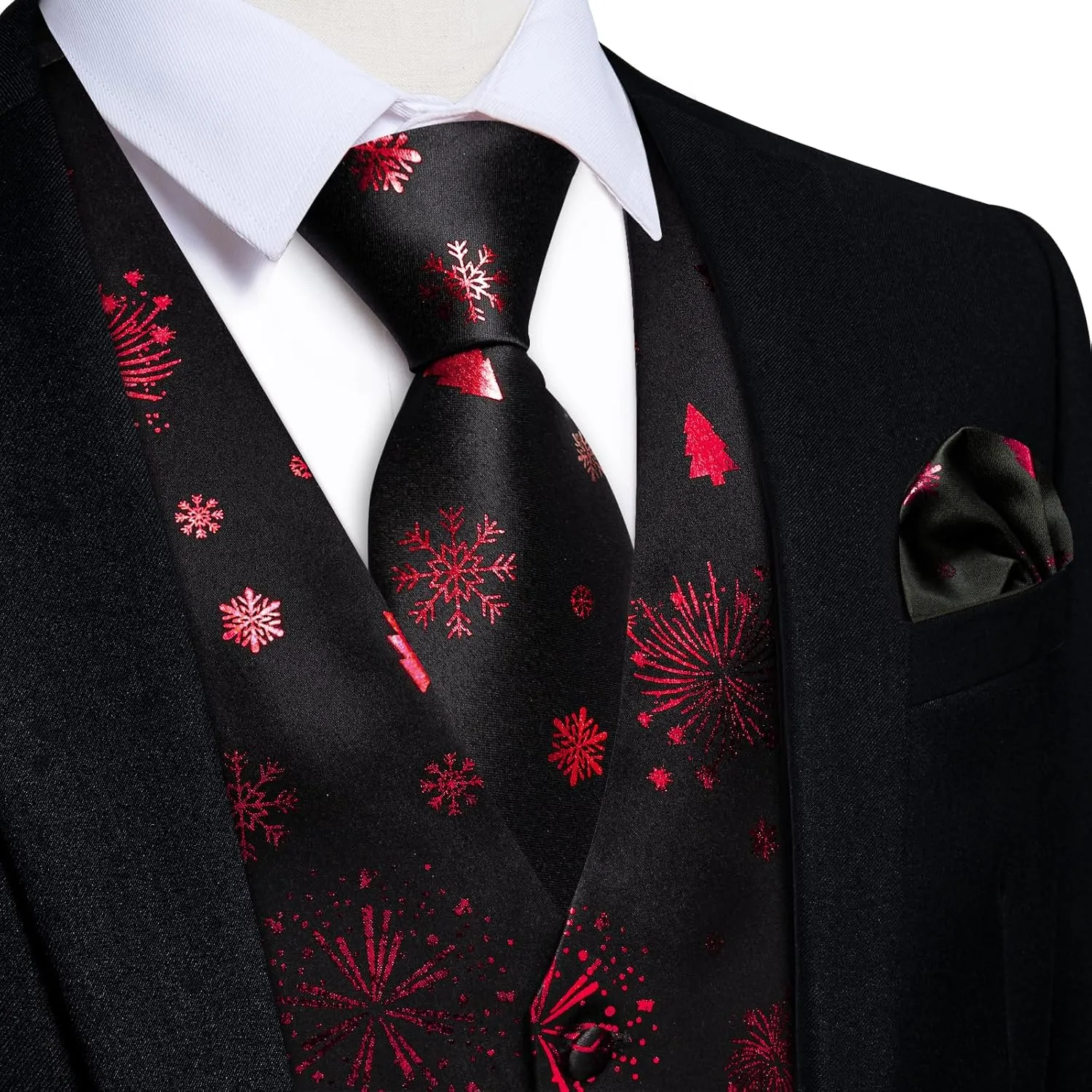 DiBanGu Mens Silk Christmas Vest and Tie Set Holiday Festive Suit Waistcoat for Party Vacation Xmas Tuxedo Dress Vest