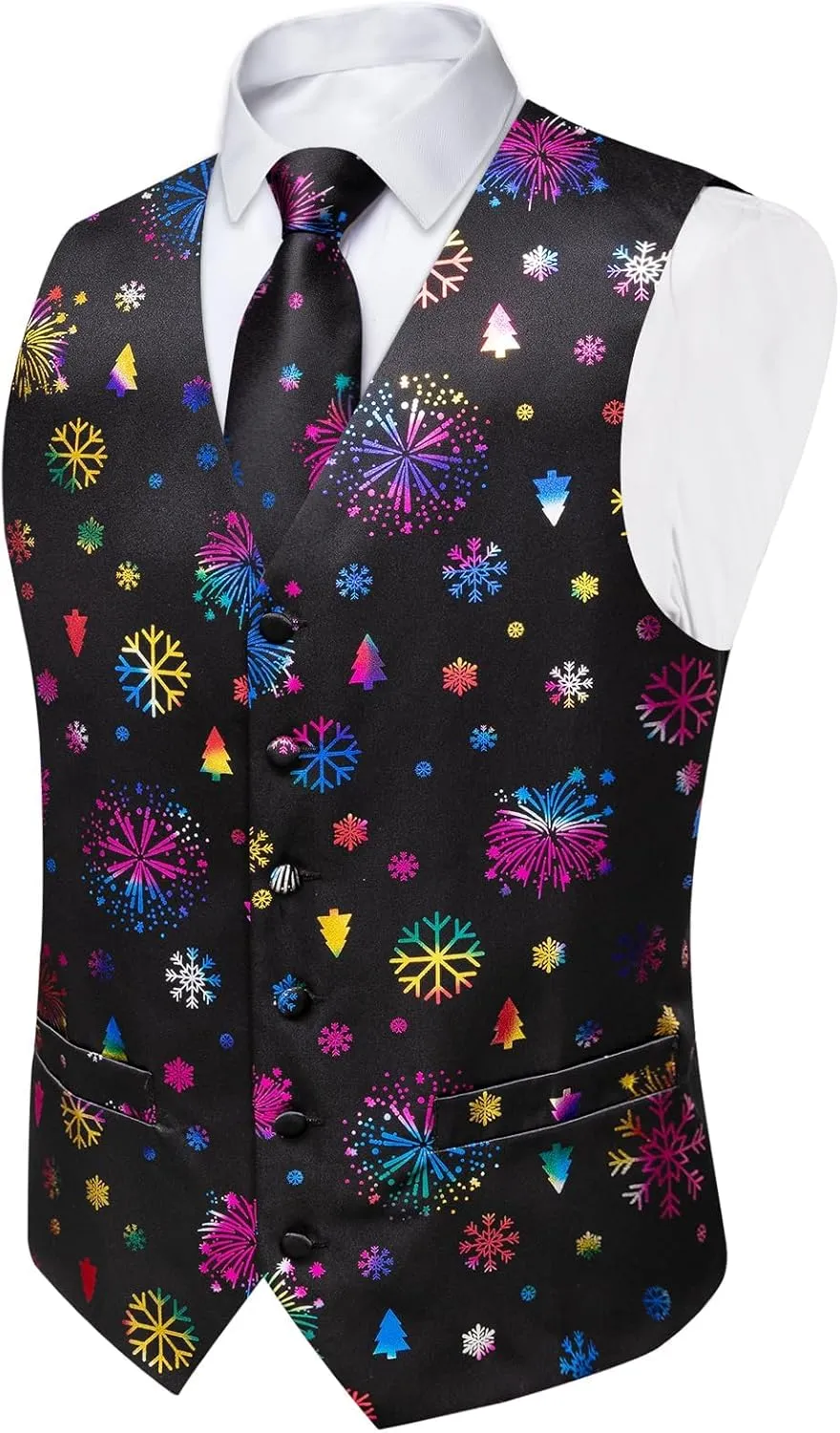 DiBanGu Mens Silk Christmas Vest and Tie Set Holiday Festive Suit Waistcoat for Party Vacation Xmas Tuxedo Dress Vest