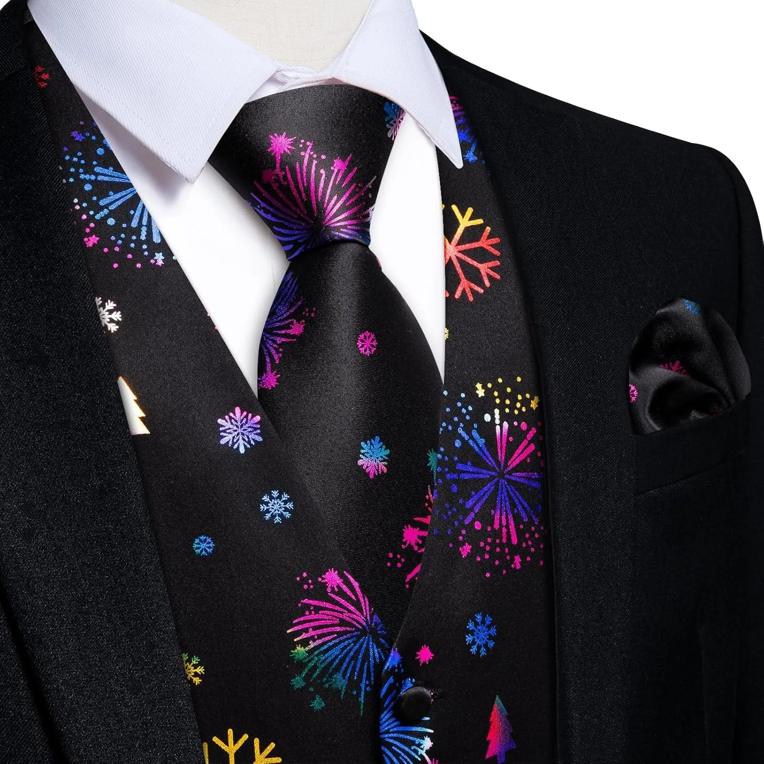DiBanGu Mens Silk Christmas Vest and Tie Set Holiday Festive Suit Waistcoat for Party Vacation Xmas Tuxedo Dress Vest