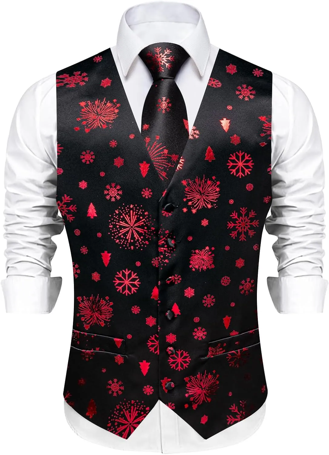 DiBanGu Mens Silk Christmas Vest and Tie Set Holiday Festive Suit Waistcoat for Party Vacation Xmas Tuxedo Dress Vest