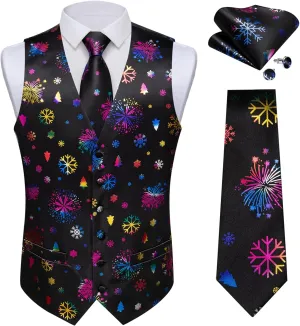 DiBanGu Mens Silk Christmas Vest and Tie Set Holiday Festive Suit Waistcoat for Party Vacation Xmas Tuxedo Dress Vest