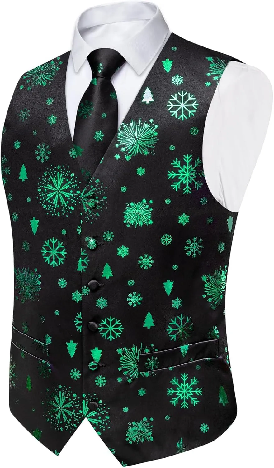 DiBanGu Mens Silk Christmas Vest and Tie Set Holiday Festive Suit Waistcoat for Party Vacation Xmas Tuxedo Dress Vest