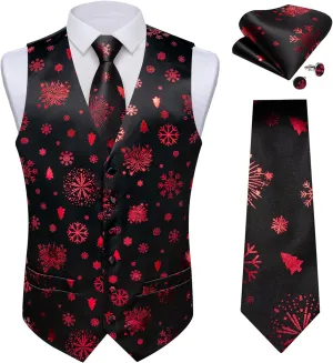 DiBanGu Mens Silk Christmas Vest and Tie Set Holiday Festive Suit Waistcoat for Party Vacation Xmas Tuxedo Dress Vest