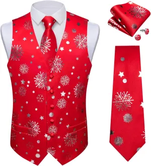 DiBanGu Mens Silk Christmas Vest and Tie Set Holiday Festive Suit Waistcoat for Party Vacation Xmas Tuxedo Dress Vest