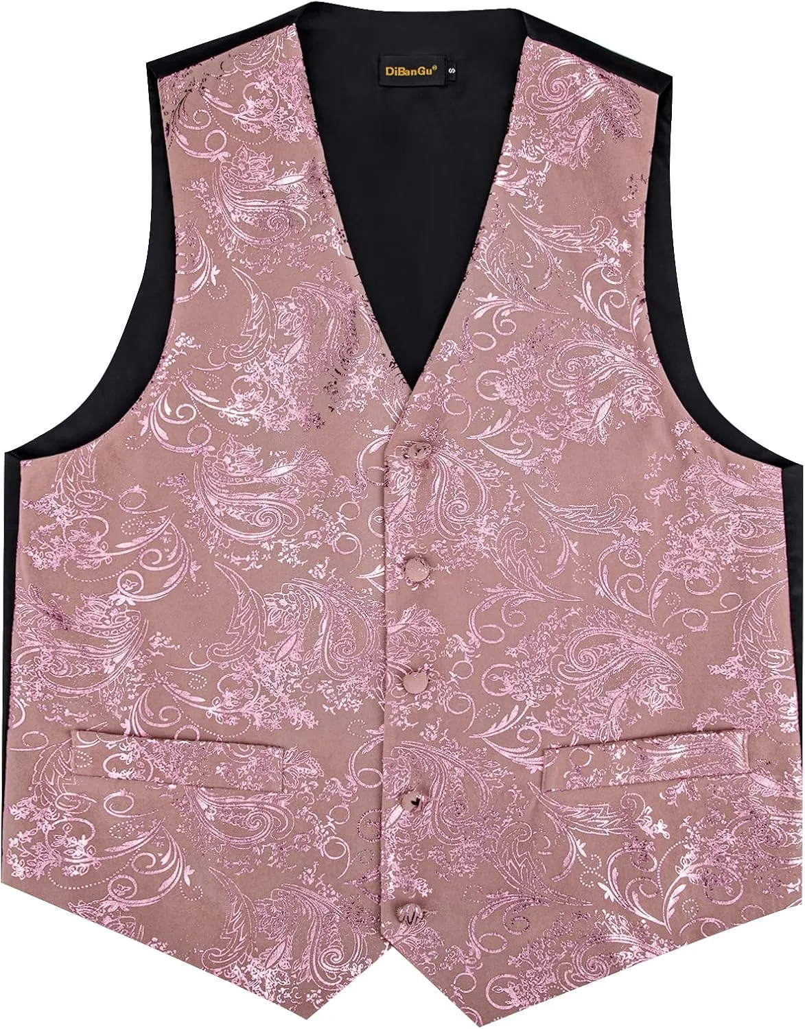 DiBanGu Mens Velvet Dress Waistcoat 6PCS Metallic Paisley Printed Suit Vest and Bowtie Set with Lapel Pin for Suit or Tuxedo
