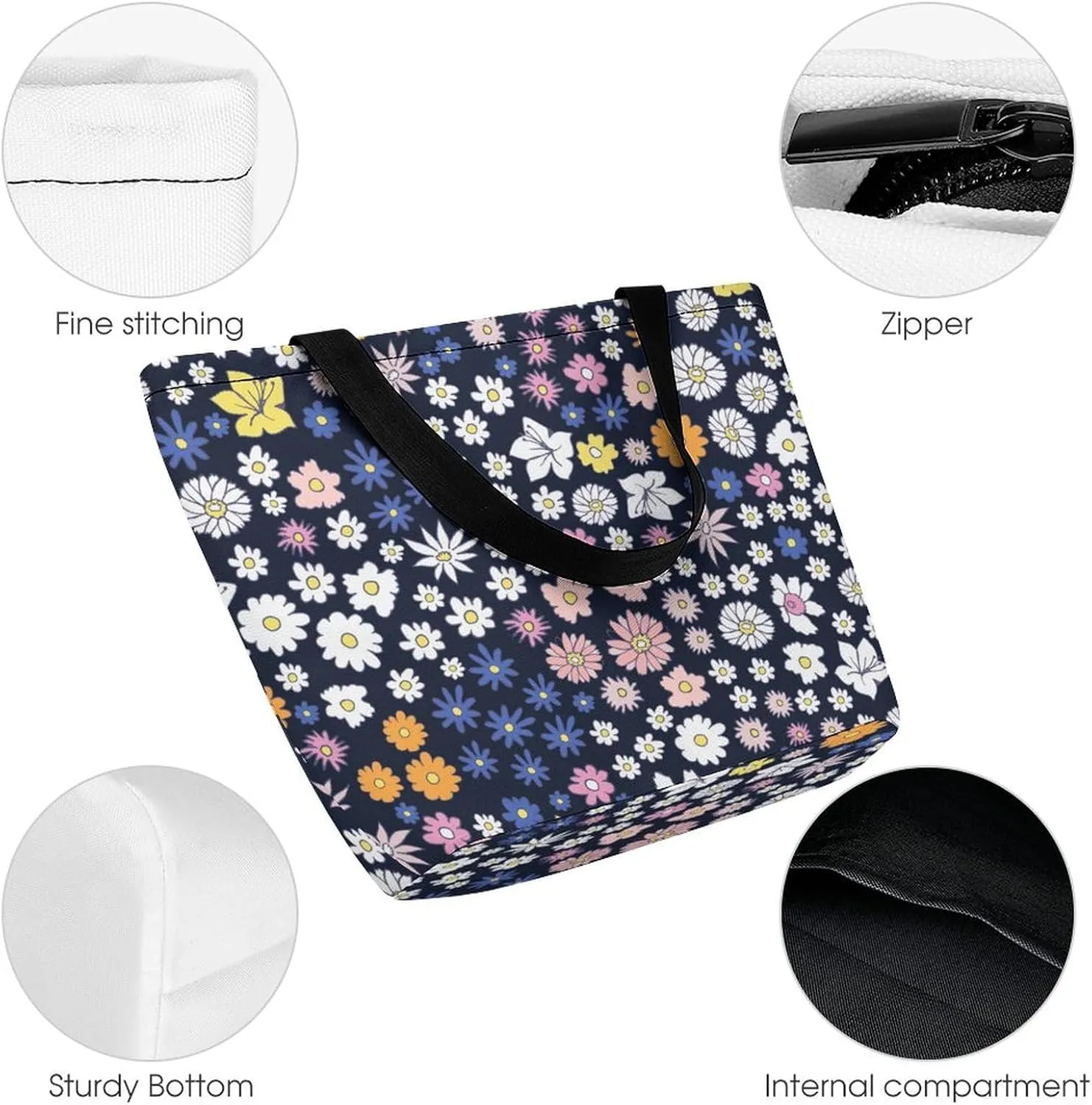 Doodle Cats Print Hobo Handbags With Zipper Women's Tote Handbags